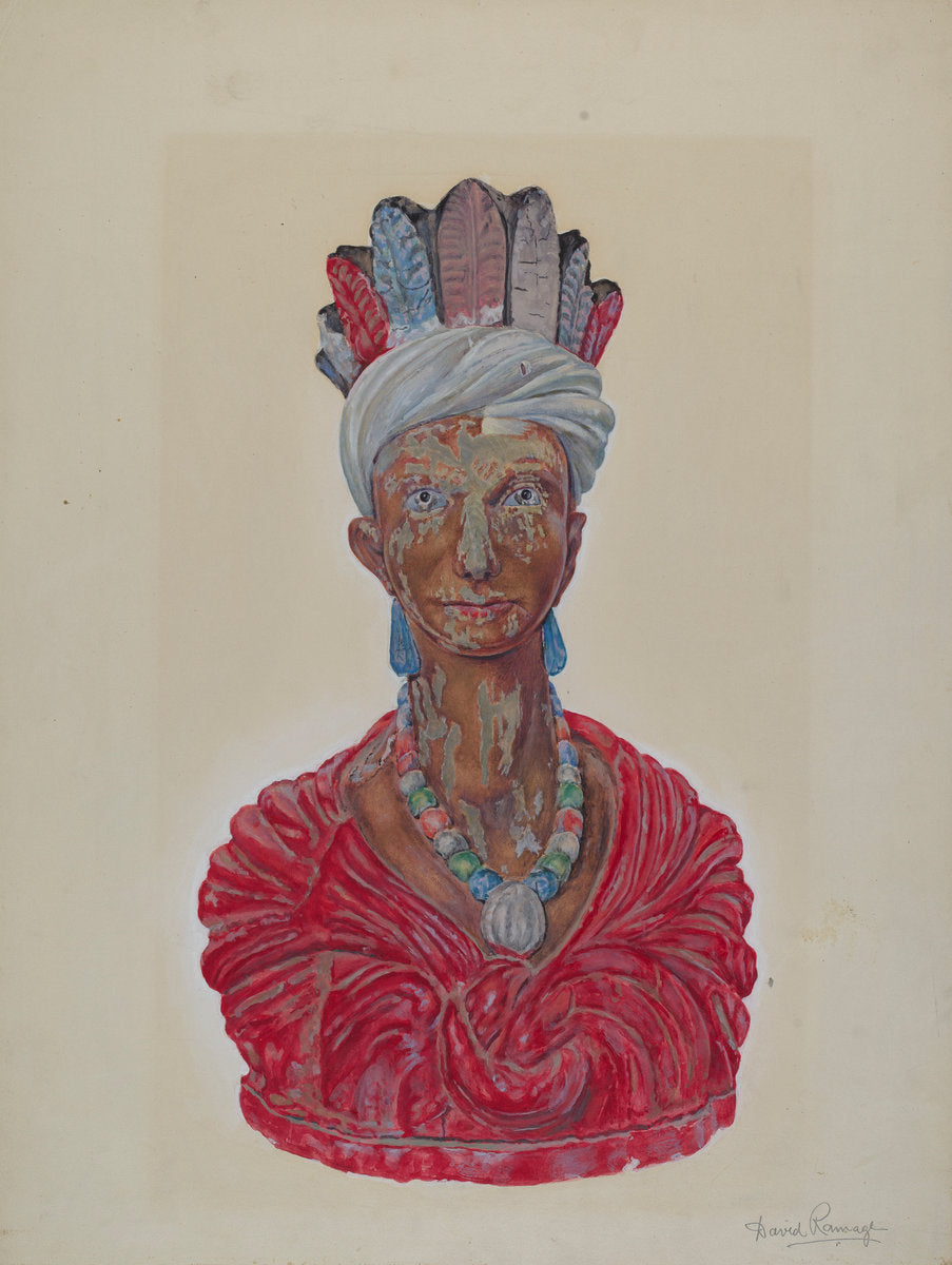 Wooden Indian Bust by David Ramage (American, active c. 1935), 16X12"(A3)Poster Print