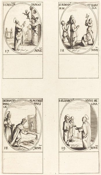 St. Gregory; Sts. Romanus & Barulla; Dedication of the Basilicas of SS. Peter & Paul; by Jacques Callot (French, 1592 - 1635), 16X12"(A3)Poster Print