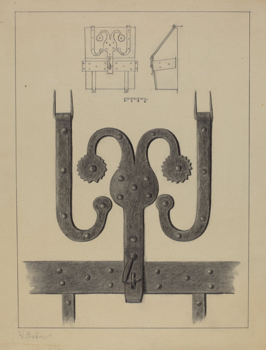 Pa. German Hinges and Hasp on a Conestoga Wagon Tool Box by Herman Bader (American, active c. 1935), 16X12"(A3)Poster Print