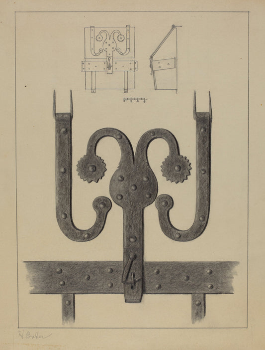 Pa. German Hinges and Hasp on a Conestoga Wagon Tool Box by Herman Bader (American, active c. 1935), 16X12"(A3)Poster Print