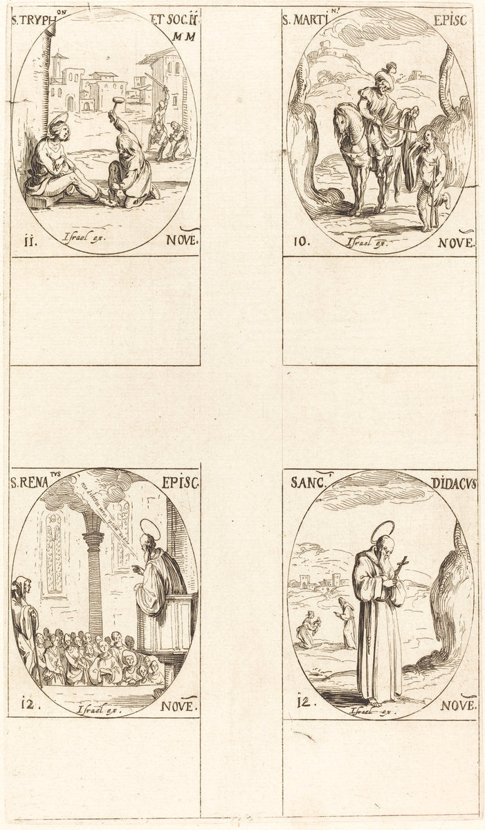 St. Martin; St. Tryphon and Companions; St. Renatus; St. Didacus by Jacques Callot (French, 1592 - 1635), 16X12"(A3)Poster Print