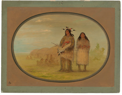 Riccarree Chief and His Wife by George Catlin (American, 1796 - 1872), 16X12"(A3)Poster Print