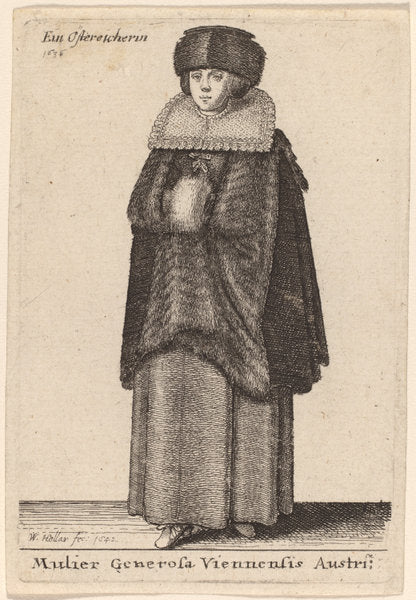 Mulier Generosa Viennensis Austri by Wenceslaus Hollar (Bohemian, 1607 - 1677), 16X12"(A3)Poster Print