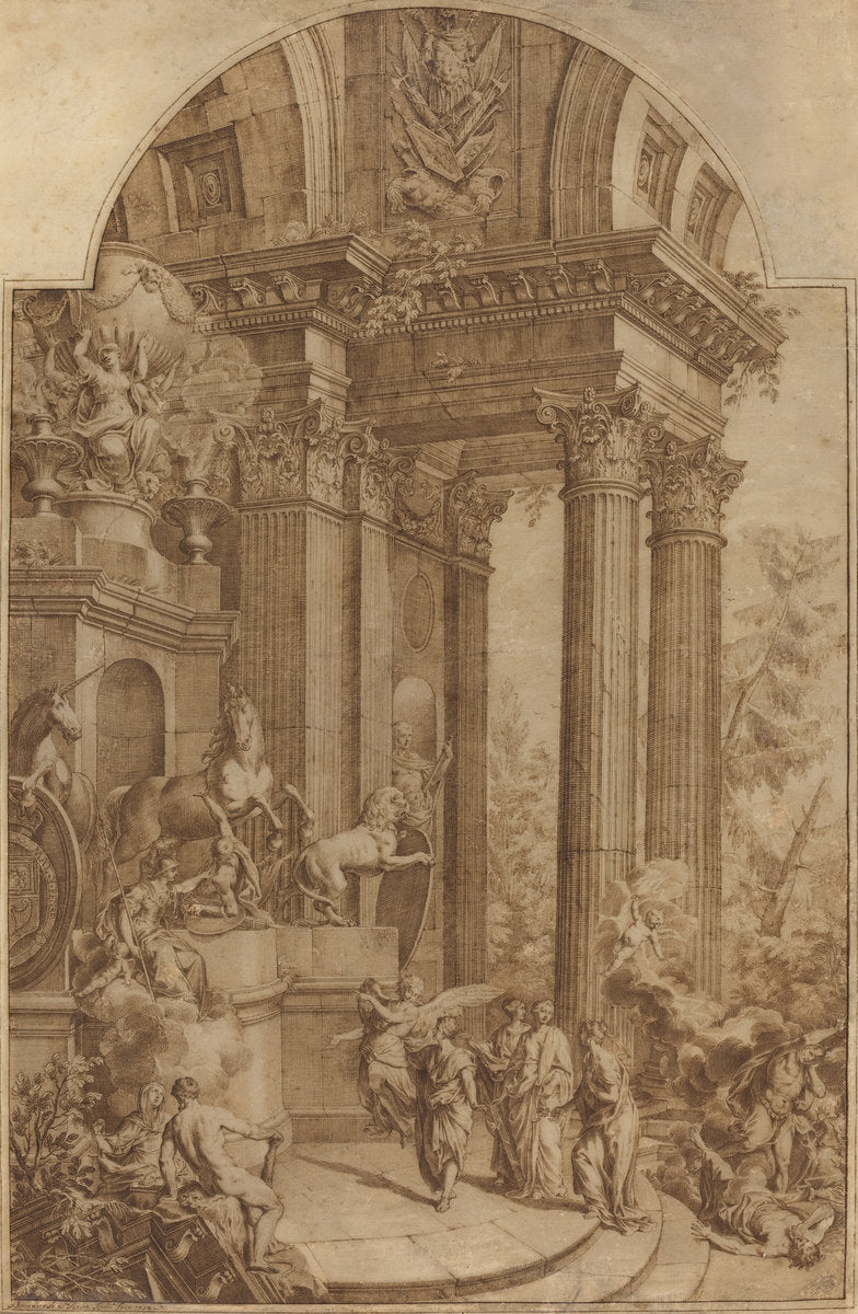 Monument to King George I by Domenico Maria Fratta (Italian, 1696 - 1763), 16X12"(A3)Poster Print