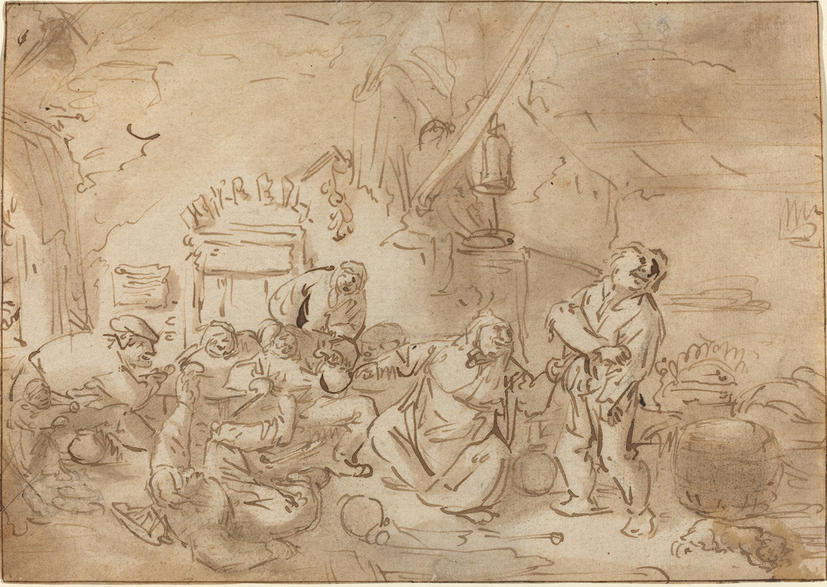 c. 1635 by Style of Adriaen van Ostade (Brawl in an Inn), 16X12"(A3)Poster Print