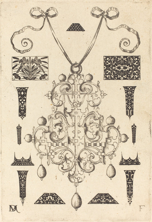 Large Pendant, Surrounded by Thirteen Studs by Daniel Mignot (German, active 1593/1596), 16X12"(A3)Poster Print