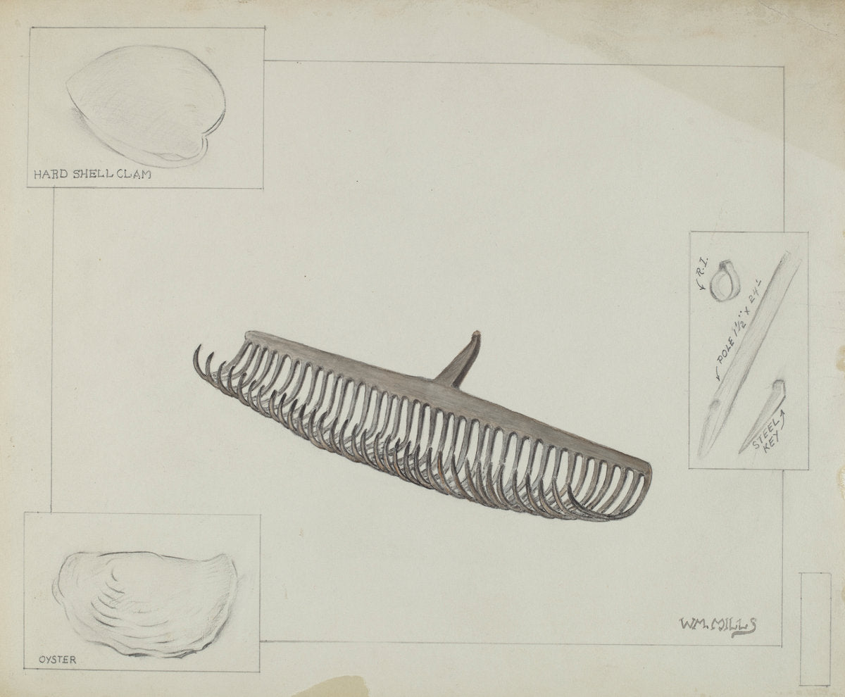 Clam Rake by William Mills (American, active c. 1935), 16X12"(A3)Poster Print