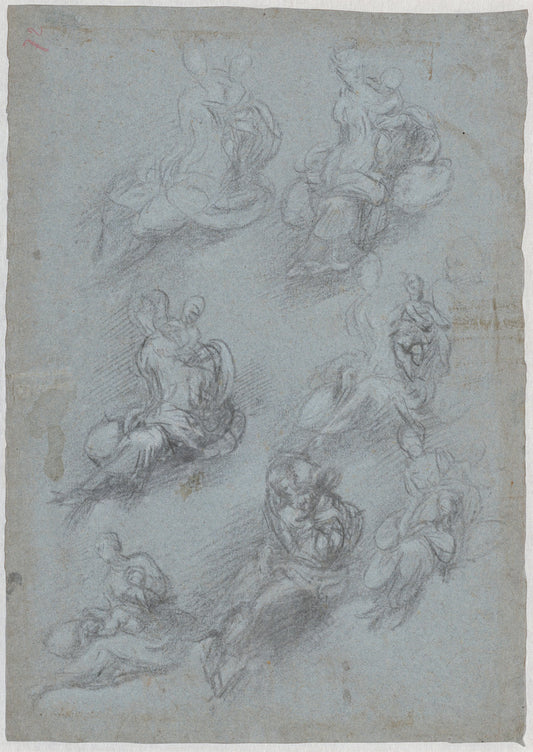 Studies for the Virgin and Child (recto) by Camillo Boccaccino (Italian, 1504 - 1546), 16X12"(A3)Poster Print