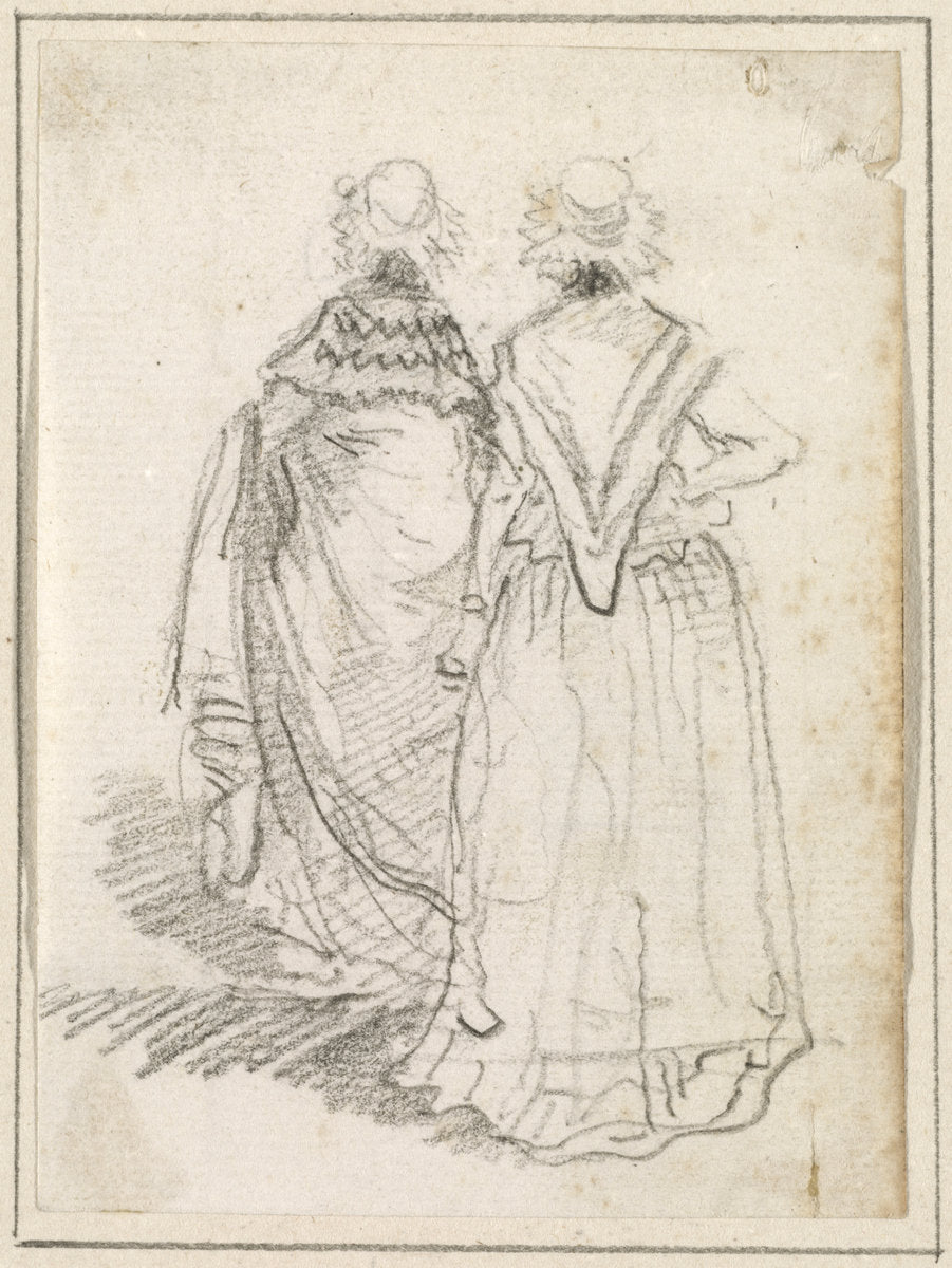 Two Women Seen from Behind by Hubert Robert (French, 1733 - 1808), 16X12"(A3)Poster Print