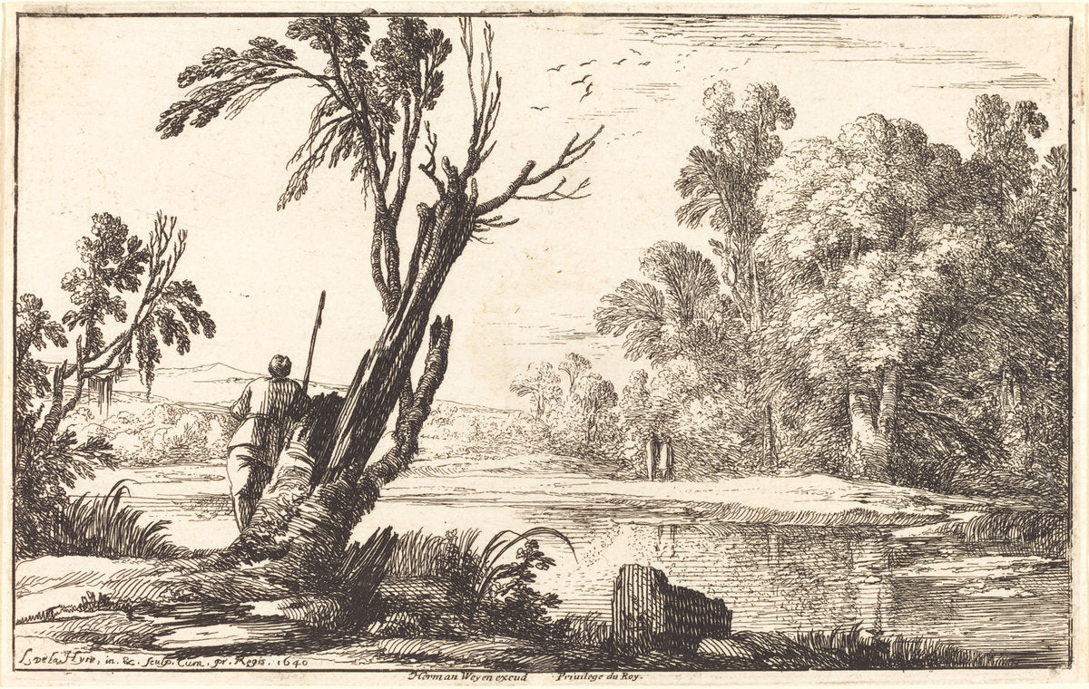 A Man Gazing across a Still Pond by Laurent de La Hyre (French, 1606 - 1656), 16X12"(A3)Poster Print