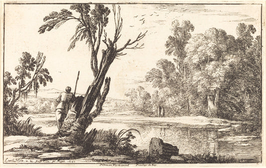 A Man Gazing across a Still Pond by Laurent de La Hyre (French, 1606 - 1656), 16X12"(A3)Poster Print