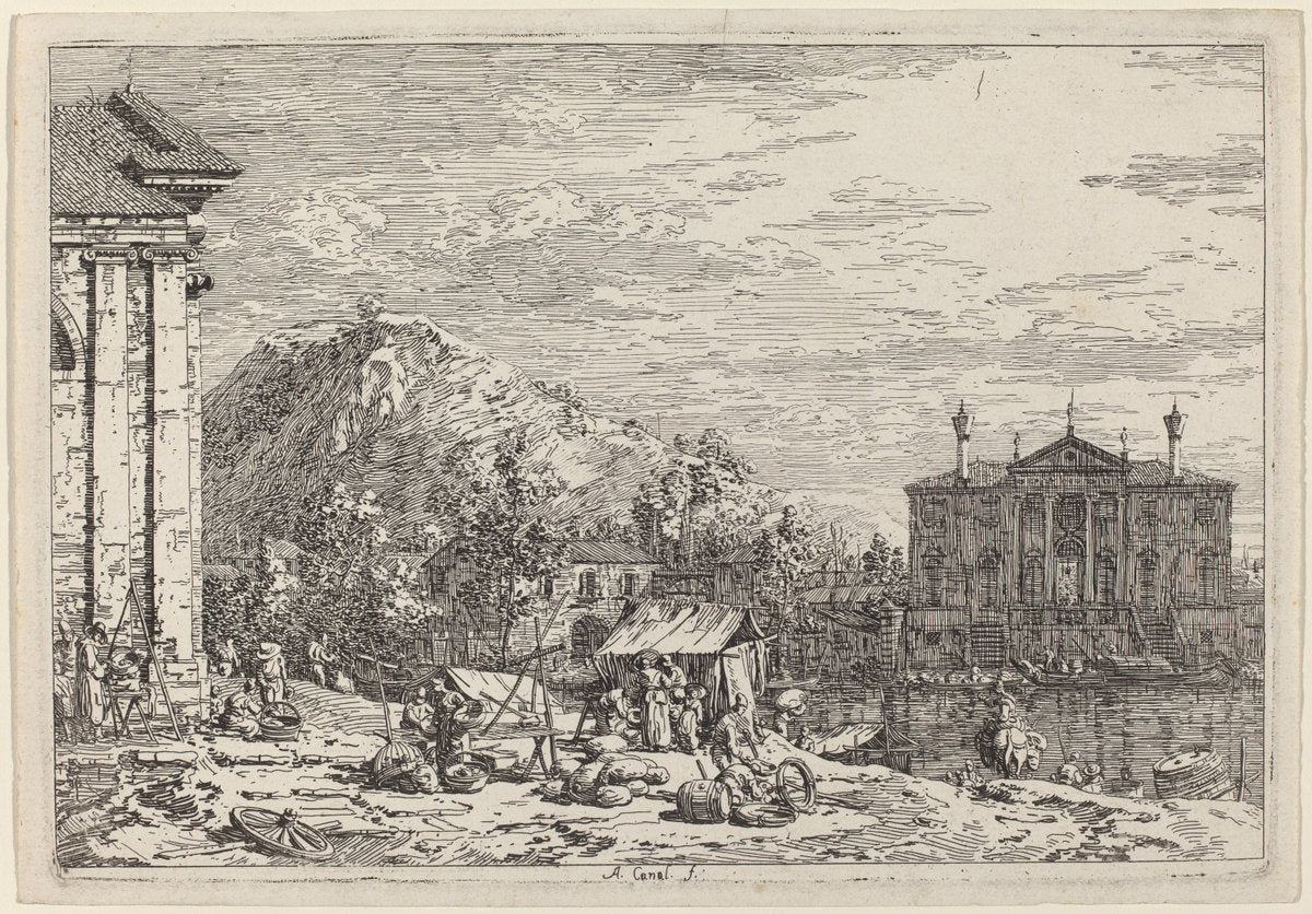 The Market at Dolo by Canaletto (Italian, 1697 - 1768), 16X12"(A3)Poster Print
