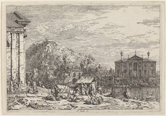 The Market at Dolo by Canaletto (Italian, 1697 - 1768), 16X12"(A3)Poster Print