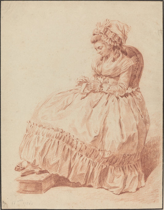 Seated Woman Sewing by Louis Rolland Trinquesse (French, c. 1746 - c. 1800), 16X12"(A3)Poster Print