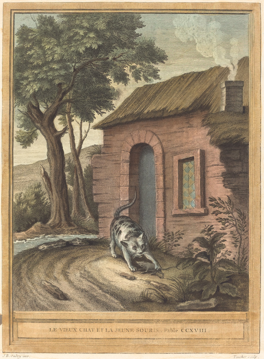 Le vieux chat et la jeune Souris (The Old Catand the Young Mouse) by Johann Christoph Teucher after Jean-Baptiste Oudry (German, c. 1715 - 1763 or after), 16X12"(A3)Poster Print