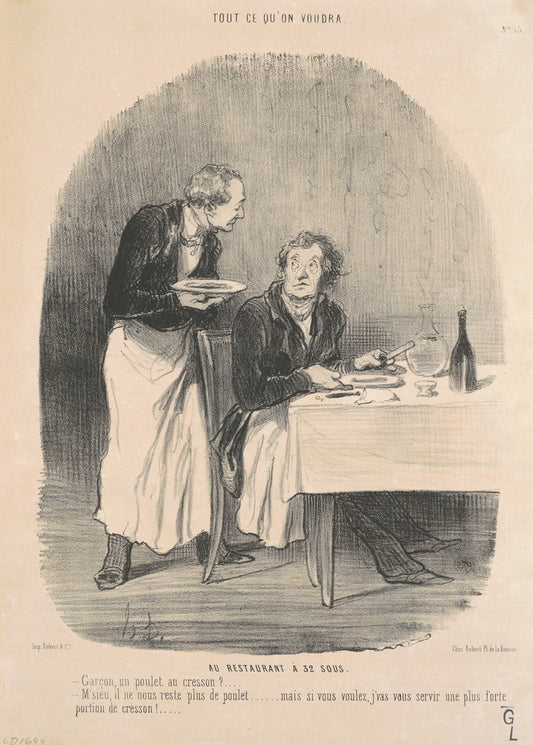 Au restaurant a 32 sous by Honoré Daumier (French, 1808 - 1879), 16X12"(A3)Poster Print