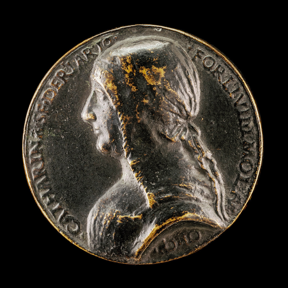 bronze//Late cast by Style of Niccolò Fiorentino (Caterina Sforza-Riario, 1463-1509, Countess of Forli and Imola [obverse]), 16X12"(A3)Poster Print