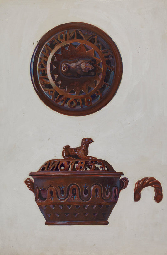 Pa. German Tobacco Bowl w/ Lid by Albert Levone (American, active c. 1935), 16X12"(A3)Poster Print