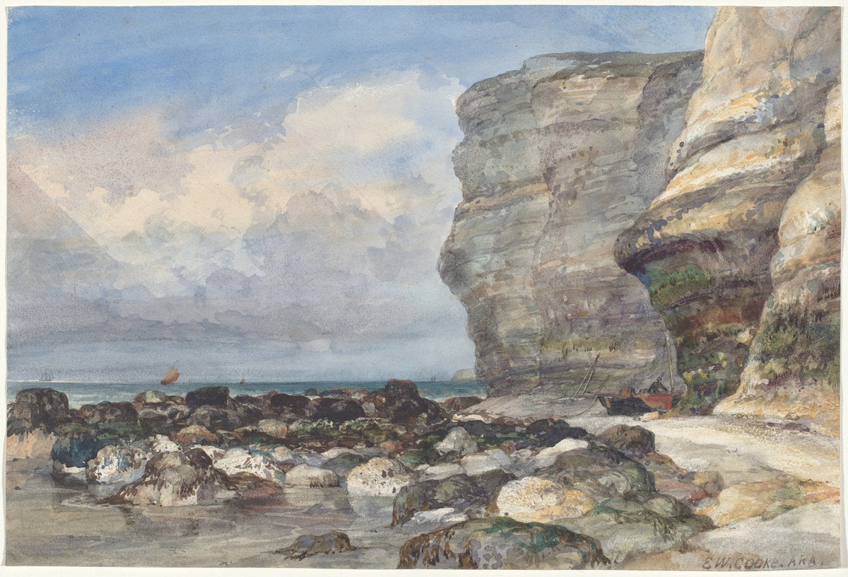 The Rocky Beach and Cliffs at Fécamp by Edward William Cooke (British, 1811 - 1880), 16X12"(A3)Poster Print