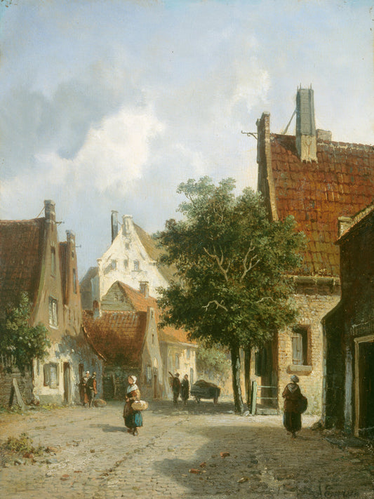 Amsterdam Street Scene by Adrianus Eversen (Dutch, 1818 - 1897), 16X12"(A3)Poster Print