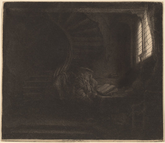 St. Jerome in a Dark Chamber by Rembrandt van Rijn (Dutch, 1606 - 1669), 16X12"(A3)Poster Print