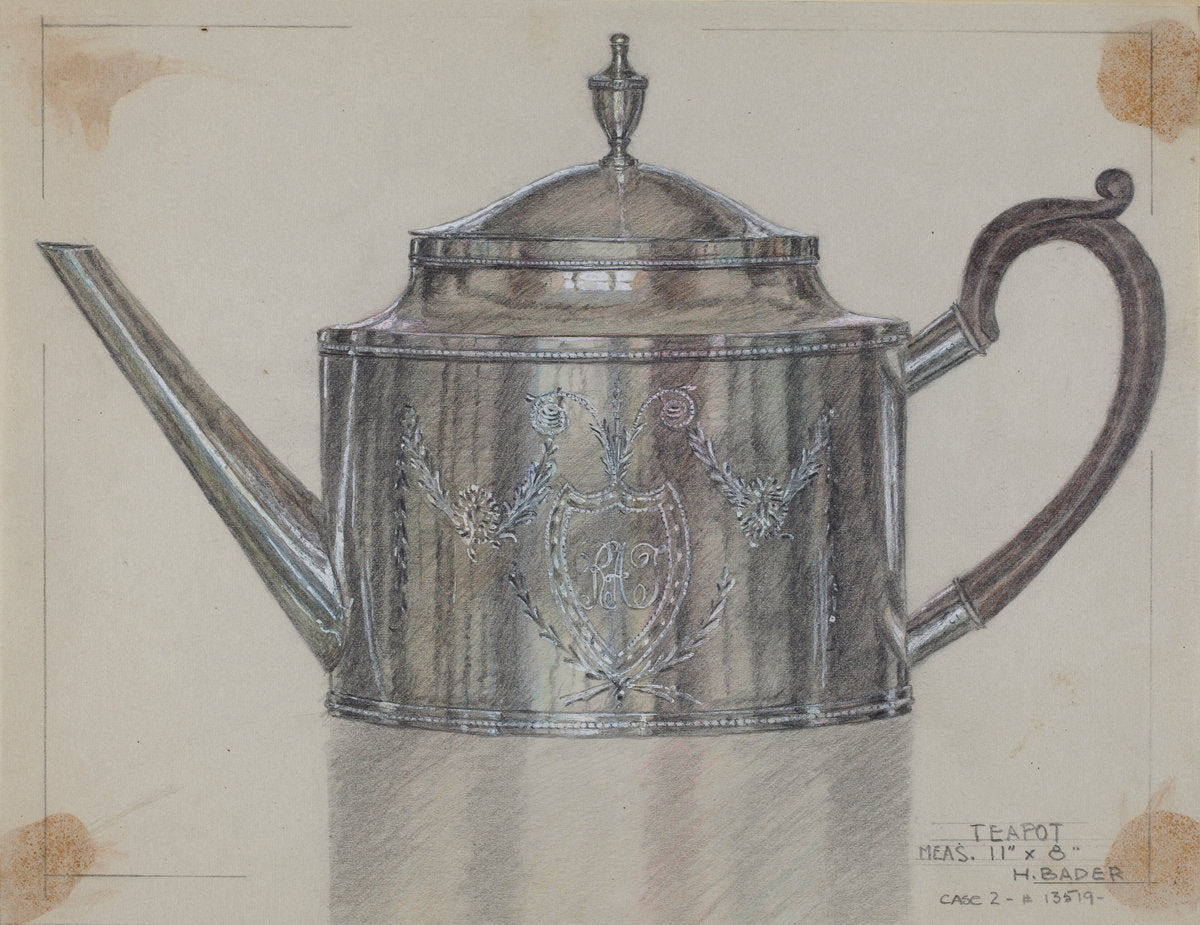 Silver Teapot by Herman Bader (American, active c. 1935), 16X12"(A3)Poster Print