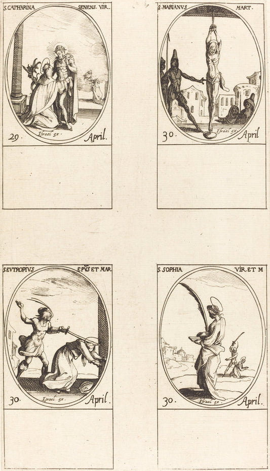 St. Catharine of Siena; St. Marian; St. Eutropius; St. Sophia by Jacques Callot (French, 1592 - 1635), 16X12"(A3)Poster Print