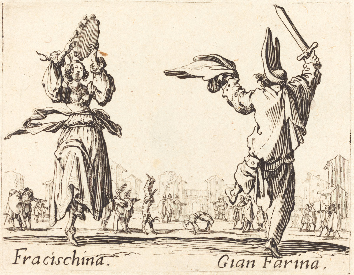 Fracischina and Gian Farina by Jacques Callot (French, 1592 - 1635), 16X12"(A3)Poster Print