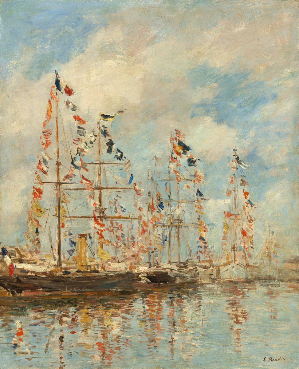 Yacht Basin at Trouville-Deauville by Eugène Boudin (French, 1824 - 1898), 16X12"(A3)Poster Print