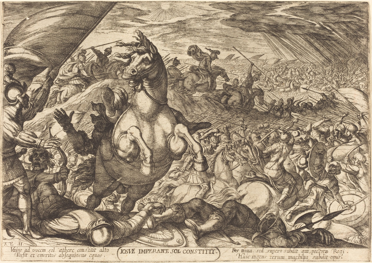 Joshua Ordering the Sun to Stop by Antonio Tempesta (Florentine, 1555 - 1630), 16X12"(A3)Poster Print