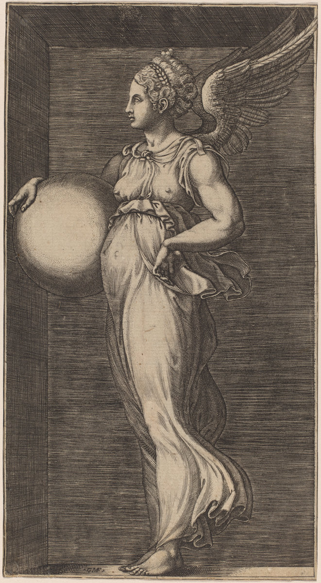 Allegorical Figure Holding a Sphere by Giorgio Ghisi possibly after Giulio Romano (Italian, 1520 - 1582), 16X12"(A3)Poster Print