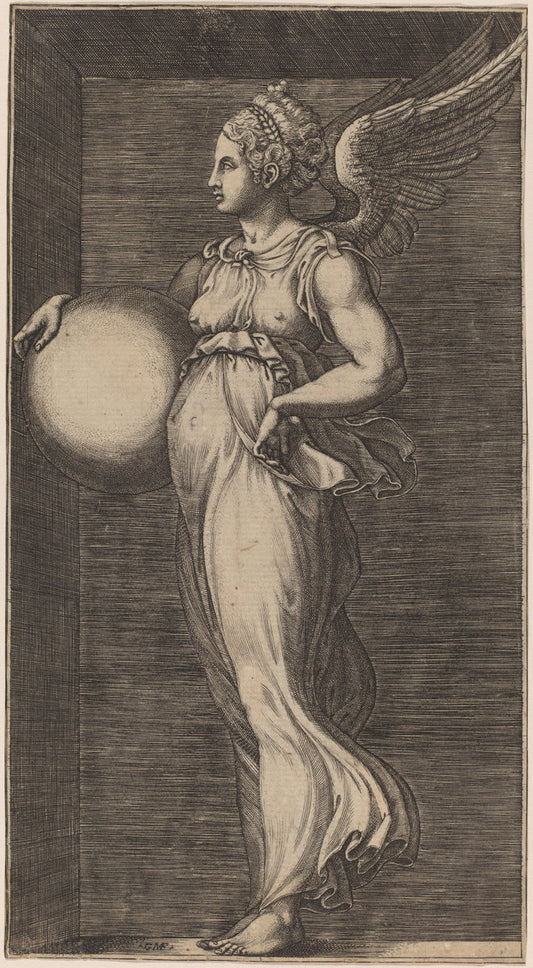 Allegorical Figure Holding a Sphere by Giorgio Ghisi possibly after Giulio Romano (Italian, 1520 - 1582), 16X12"(A3)Poster Print