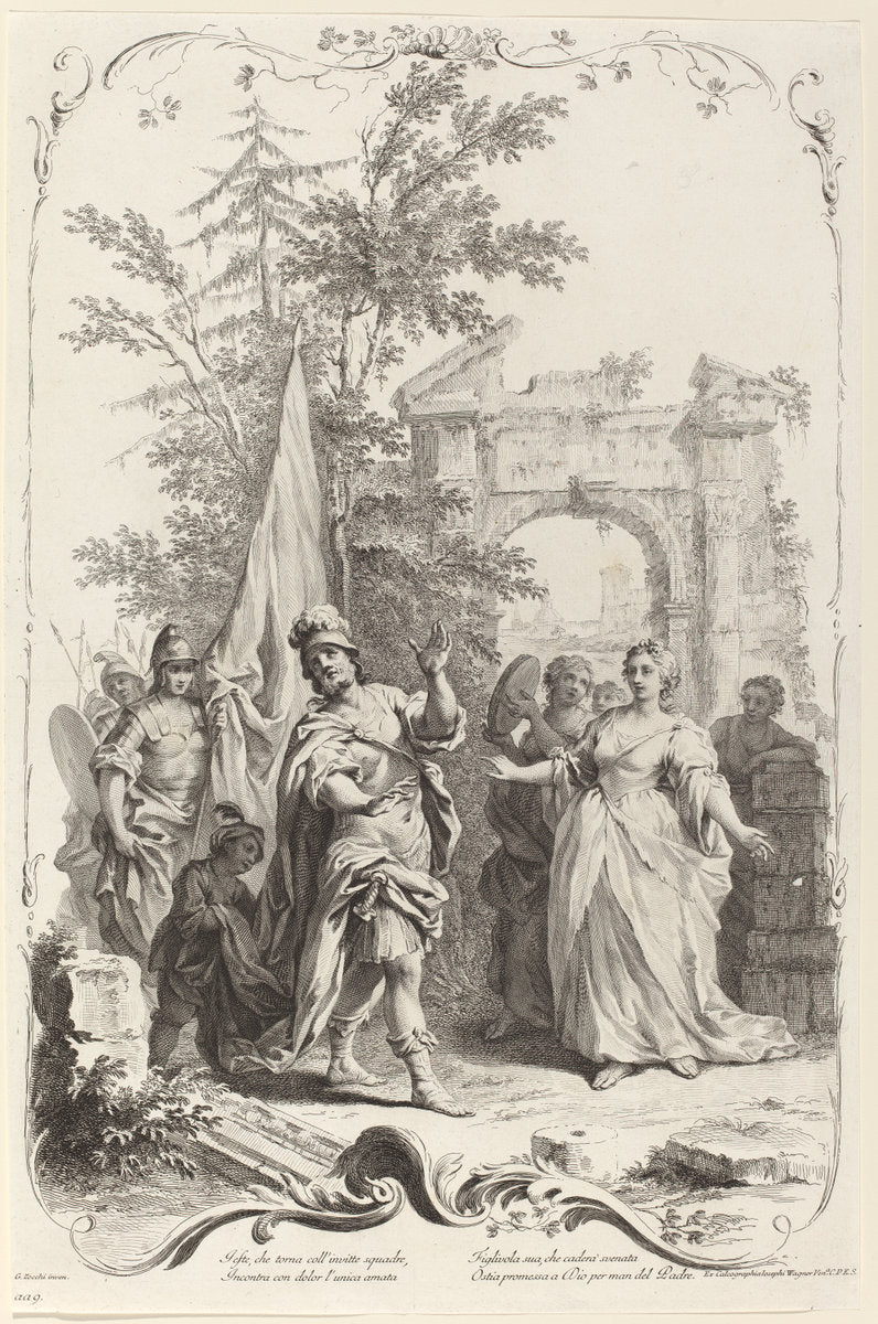 Jephthah and His Daughter by Joseph Wagner (publisher) after Giuseppe Zocchi (German, 1706 - 1780), 16X12"(A3)Poster Print