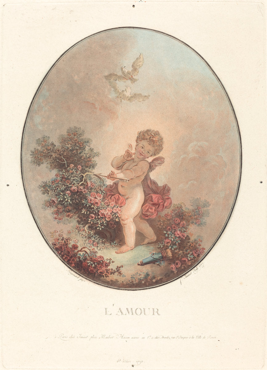 L'amour by Jean-François Janinet after Jean-Honoré Fragonard (French, 1752 - 1814), 16X12"(A3)Poster Print
