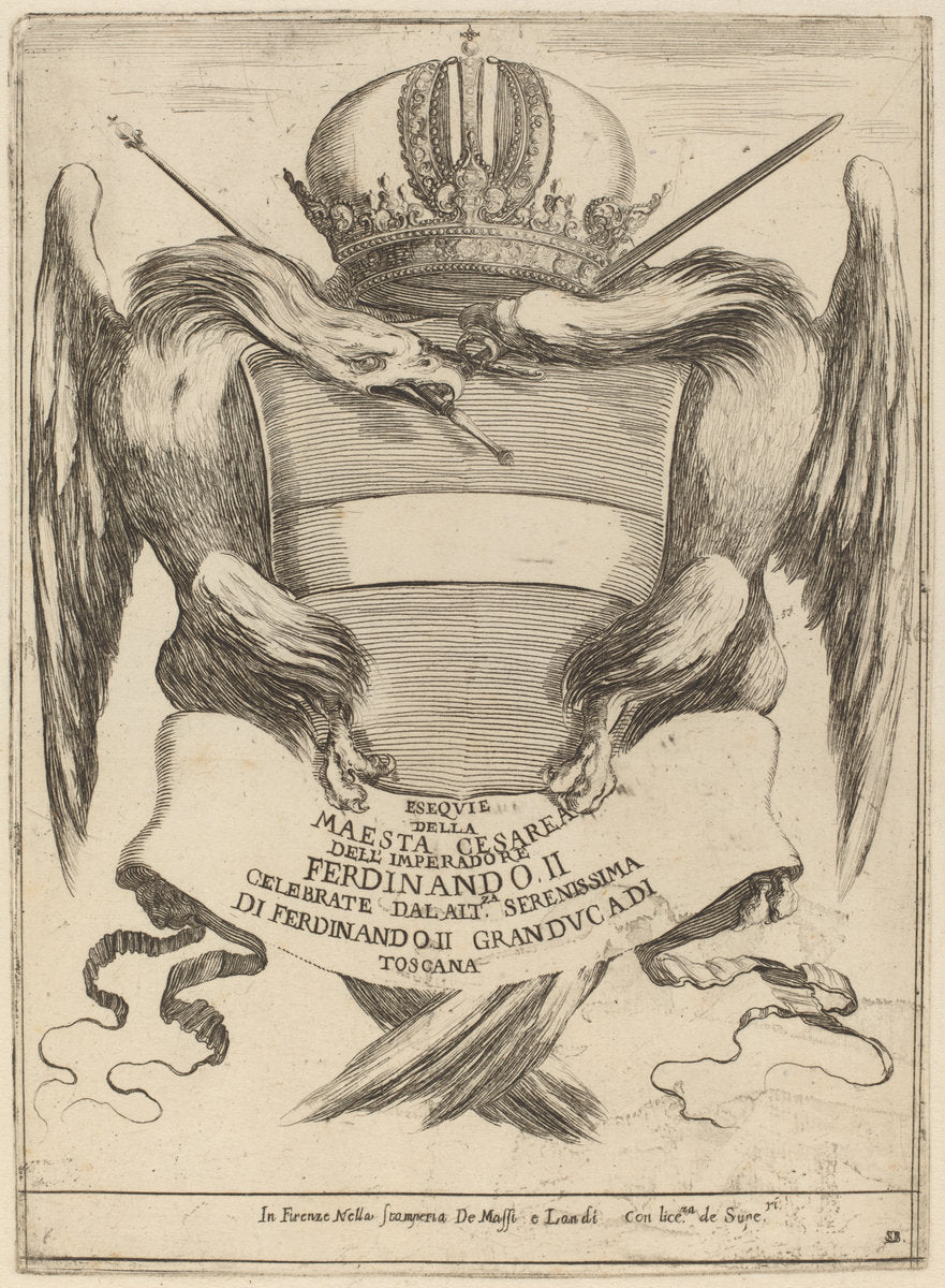 Arms with a Dedication to Grand Duke Ferdinand II by Stefano Della Bella (Italian, 1610 - 1664), 16X12"(A3)Poster Print