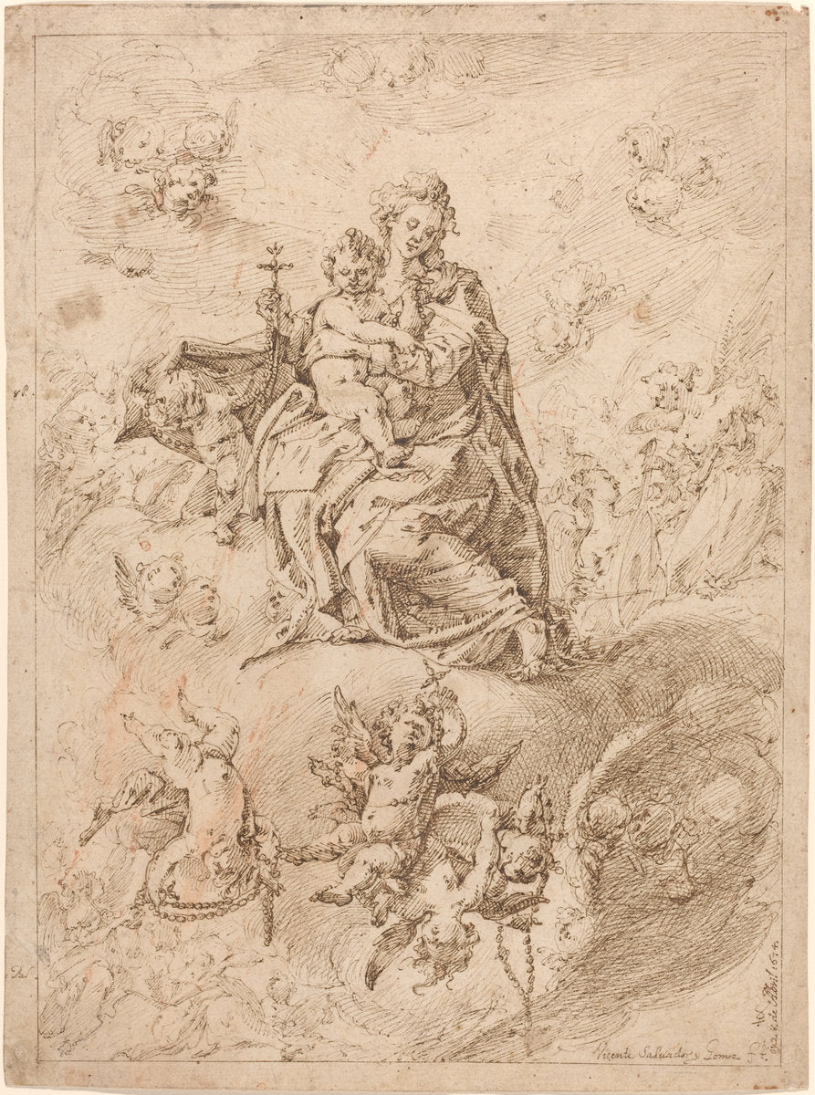 The Madonna of the Rosary by Vicente Salvador Gómez (Spanish, 1637 - c. 1680), 16X12"(A3)Poster Print