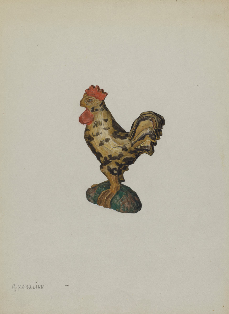 Pa. German Rooster Figurine by Arsen Maralian (American, active c. 1935), 16X12"(A3)Poster Print