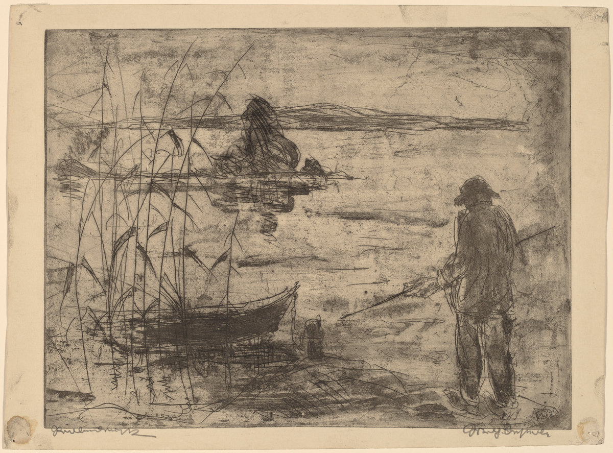 Fishing on the Havel River by Wilhelm Oesterle (German, 1876 - 1928), 16X12"(A3)Poster Print
