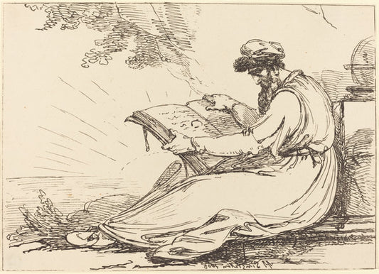 Oriental with Beard, Reading a Book by Henry Singleton (British, 1766 - 1839), 16X12"(A3)Poster Print