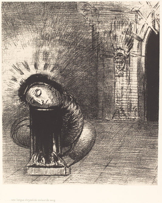 Une longue chrysalide couleur de sang (A longchrysalis, the color of blood) by Odilon Redon (French, 1840 - 1916), 16X12"(A3)Poster Print