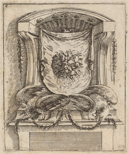 Architectural Motif with a Drape with Fruit by Carlo Antonio Buffagnotti (Italian, c. 1660 - after 1710), 16X12"(A3)Poster Print