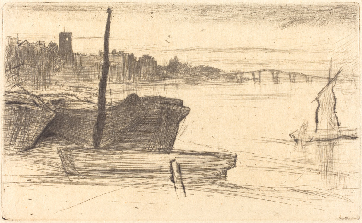 Chelsea Bridge and Church by James McNeill Whistler (American, 1834 - 1903), 16X12"(A3)Poster Print