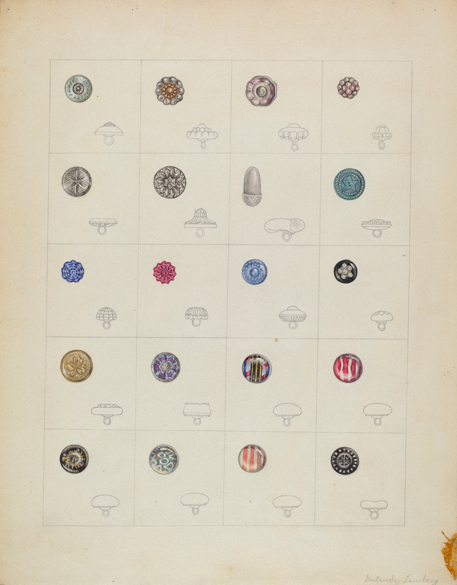 Buttons by Gertrude Lemberg (American, active c. 1935), 16X12"(A3)Poster Print