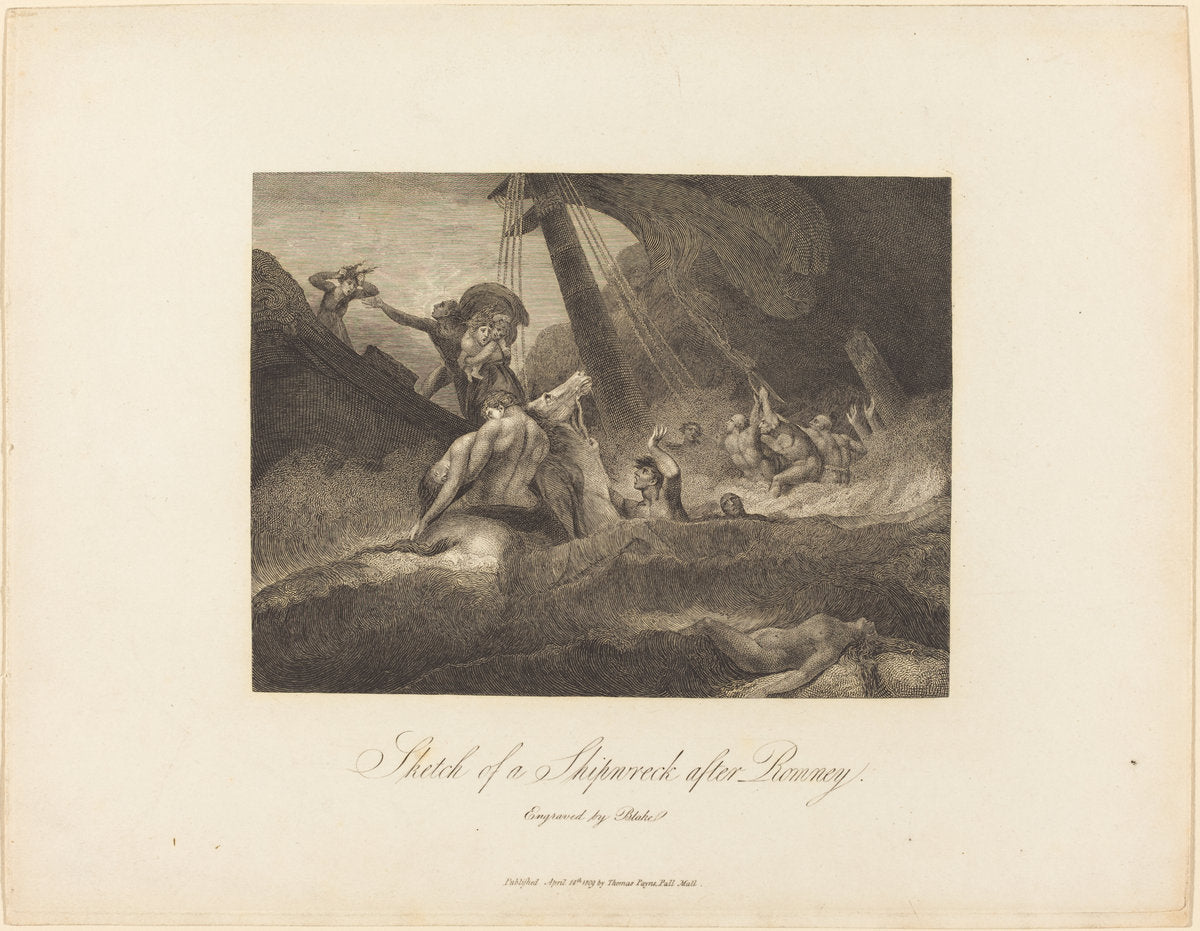 Sketch of a Shipwreck by William Blake after George Romney (British, 1757 - 1827), 16X12"(A3)Poster Print