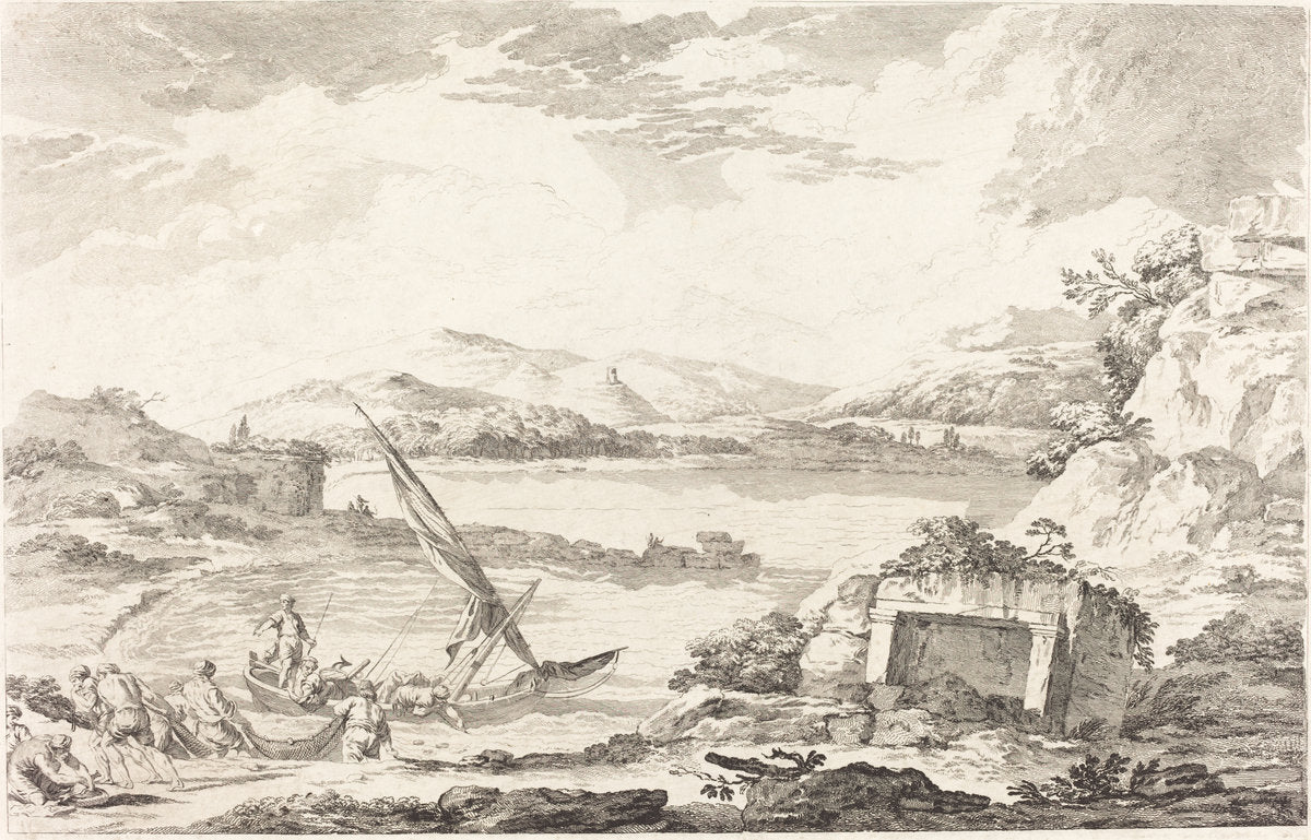 View of the Ancient Port of Phaleron, Athens by Jacques Philippe LeBas after Julien David Le Roy (French, 1707 - 1783), 16X12"(A3)Poster Print