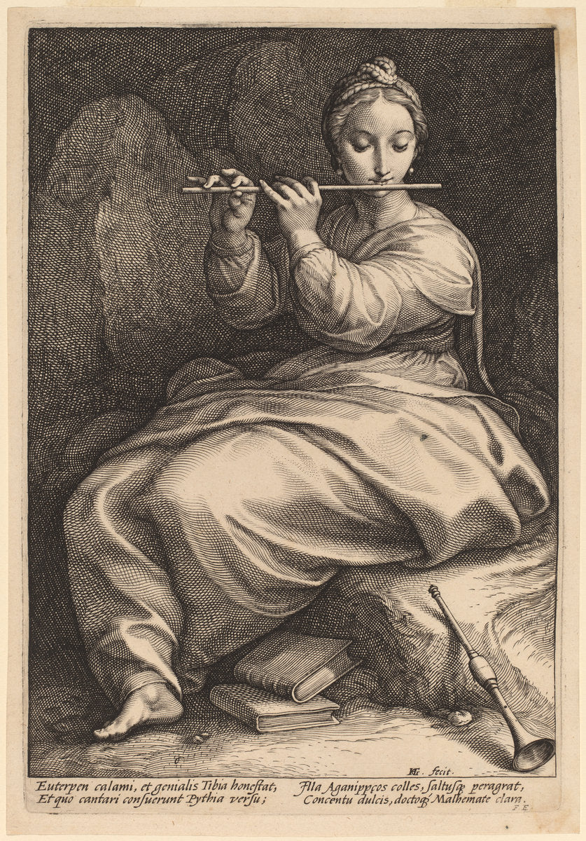 Euterpe by Hendrik Goltzius (Dutch, 1558 - 1617), 16X12"(A3)Poster Print