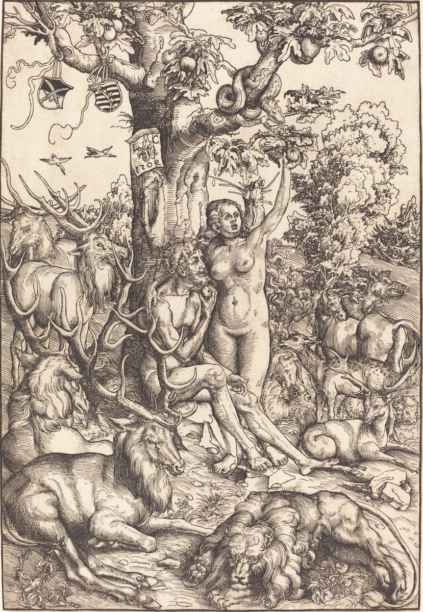 Adam and Eve in Paradise by Lucas Cranach the Elder (German, 1472 - 1553), 16X12"(A3)Poster Print