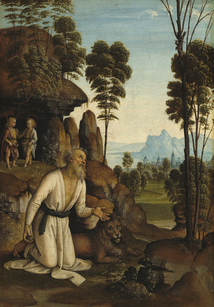 c. 1490/1500 by Follower of Pietro Perugino (Saint Jerome in the Wilderness), 16X12"(A3)Poster Print