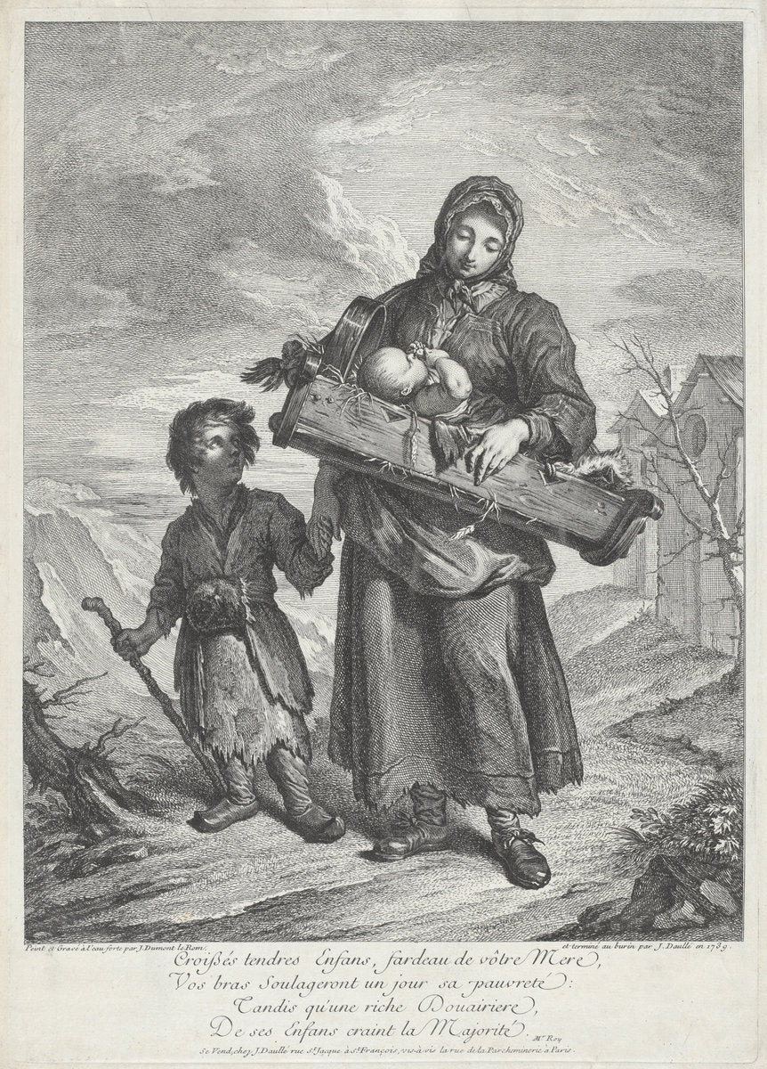 The Bagpipe Player by Jacques Dumont Le Romain, finished by Jean Daullé (French, French, 1701 - 1781), 16X12"(A3)Poster Print