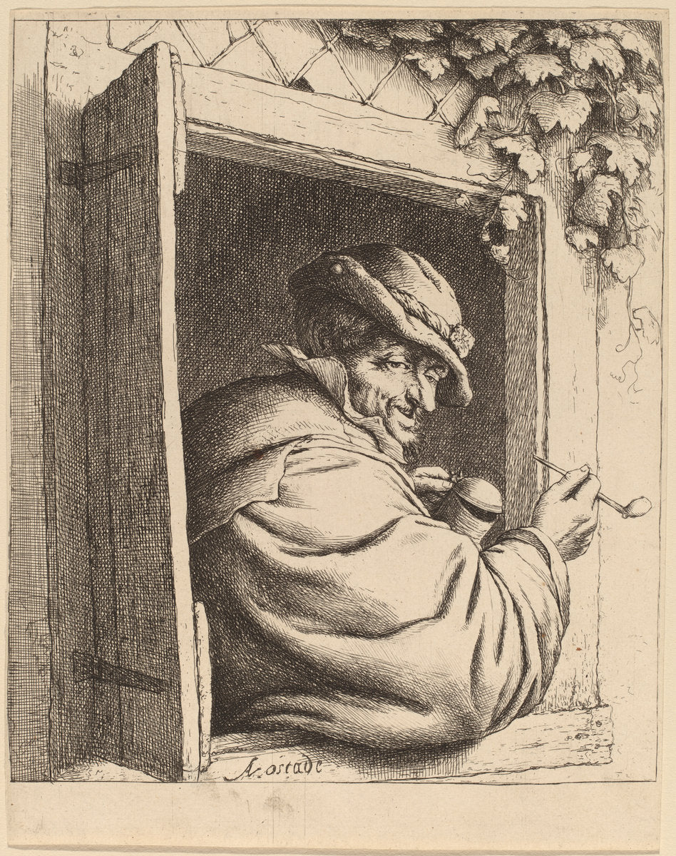 Smoker at a Window by Adriaen van Ostade (Dutch, 1610 - 1685), 16X12"(A3)Poster Print